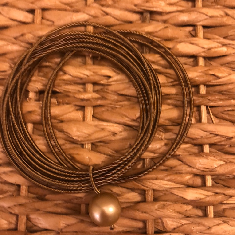 Multi strand stretch bracelet champagne faux pearl